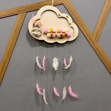 Dodomar Kapı Süsü Ahşap LED Işıklı Bulut Süslü Krem-Pembe