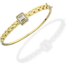 Oroline Kuyumculuk 14 Ayar Altın Baget Taşlı Kordon Kelepçe Bileklik