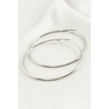 Pazarois 6 cm Silver Renk Lüks Paslanmaz Çelik Halka Küpe