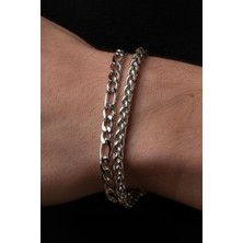 Takı Dükkanı Ikili Çelik Bileklik Çifti Unisex Erkek Bayan Bileklik Zincir Künye Set ACK06-01-S