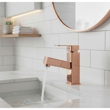 Emfa Aksesuar Bakır Spiralli Lavabo Bataryası - Uzayabilen Rose Gold Spiral Lavabo Musluğu