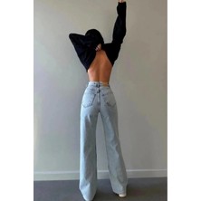 Kot Modası Christian 90's Buz Mavi Palazzo Salaş Paça Süper Yüksek Bel Jean Pantolon