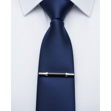 Gümüş Siyah Desenli Lüx Kravat Maşası & Iğnesi