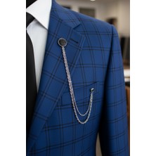 Silver Siyah Desenli Ceket & Damatlık & Blazer Zincirli Yaka Aksesuarı