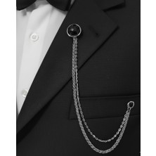 Gümüş Siyah Ceket & Damatlık & Blazer Zincirli Yaka Aksesuarı