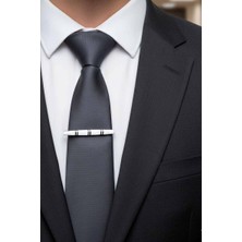 Siyah Beyaz Desenli Lüx Kravat Maşası & Iğnesi & Klipsi