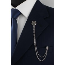 Silver Vintage Desenli Ceket & Damatlık & Blazer Zincirli Yaka Aksesuarı