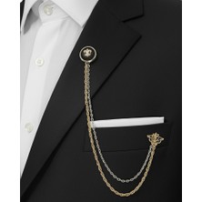 Gold Renk Zambak Desenli Ceket & Damatlık & Blazer Zincirli Yaka Aksesuarı