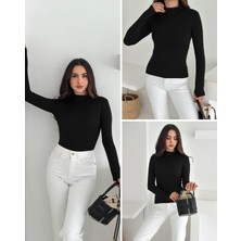 Elaxi Kadın Yarım Balıkçı Yaka Parmak Geçmeli Full Likralı Buzz Body