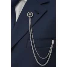 Gümüş Renk Siyah Desenli Ceket & Damatlık & Blazer Zincirli Yaka Aksesuarı