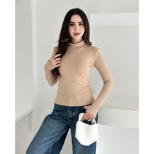 Elaxi Kadın Yarım Balıkçı Yaka Parmak Geçmeli Full Likralı Buzz Body