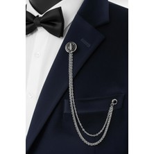 Gümüş Renk Siyah Ceket & Damatlık & Blazer Zincirli Yaka Aksesuarı