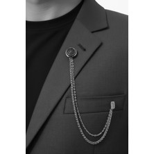 Gümüş Renk Gri Desen Ceket & Damatlık & Blazer Zincirli Yaka Aksesuarı