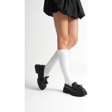 Roof Atelier Mina Siyah Kroko Püskül Detaylı Kalın Tabanlı Loafer Ayakkabı