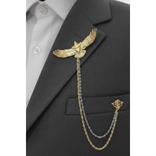 Gold Renk Kartal Ceket & Damatlık & Blazer Zincirli Yaka Aksesuarı