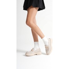 Roof Atelier Lara Bej Süet Toka Detaylı Kalın Tabanlı Loafer Ayakkabı