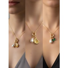 NKT Collection Zümrüt Yeşili Kelebek Deniz Kabuğu Kutup Yıldızı Incili Kolye