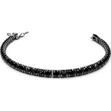 Angelviva 925 Ayar Gümüş Siyah Zirkon Taşlı Kadın Bileklik | Siyah Su Yolu Zarif Hediye 18.5 cm