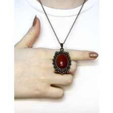 Esha Doğal Taş Akik Doğal Taşlı Çiçek Desenli Otantik Kadın Kolye 45 cm Zincirli EUK31A