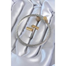 Epilons 316L Çelik Gümüş Renk Gold Detay Sarmal Model Erkek Bileklik Yüzük Kombini - TJ-EB3603