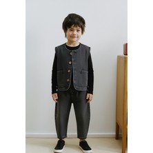 Magu Erkek Çocuk Pamuklu Antrasit Minimal Yelek ve Pantolon Takım - 2'li Set