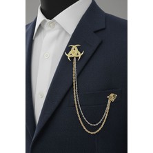 Gold Renk Üçleme Kelt Viking Ceket & Damatlık & Blazer Zincirli Yaka Aksesuarı