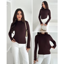 Elaxi Kadın Yarım Balıkçı Yaka Parmak Geçmeli Full Likralı Buzz Body