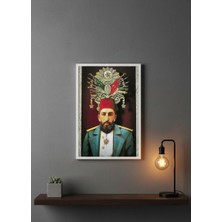 Sultan Iı. Abdülhamid Han Portreli Beyaz Çerçeveli Dekoratif Duvar Tablosu