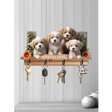 Altınuç Art Design 2d Ahşap Uv Baskılı Dört Metal Kancalı Köpekler Hoşgeldiniz Mdf Duvar Askılığı Anahtarlık V9