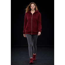 Studio Fashion 1988 Kadın Bordo Oversize Salaş Şardonlu Pamuk 3 Iplik Penye Kapüşonlu Kanguru Cepli Sweatshirt