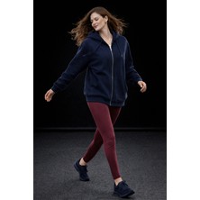 Studio Fashion 1988 Kadın Lacivert Oversize Salaş Şardonlu Pamuk 3 Iplik Penye Kapüşonlu Kanguru Cepli Sweatshirt