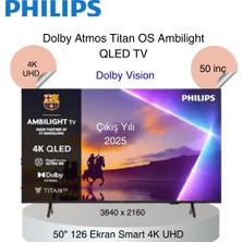 Philips 2025 Yılı Model  50'' 126 Ekran Uydu Alıcılı 4K Ultra Hd Titan Ambilight QLED Tv