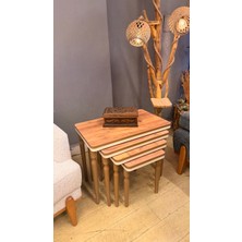 Hgalpdesing Hgalp Desing 4'lü Lüx Mdf Ahşap Zigon Sehpa Ceviz Krem