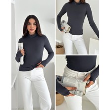 Elaxi Kadın Yarım Balıkçı Yaka Parmak Geçmeli Full Likralı Buzz Body