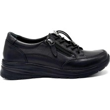 Kindep Yan Fermuar Detaylı Hakiki Deri Poli Haif Taban Comfort Kadın Ayakkabı Siyah