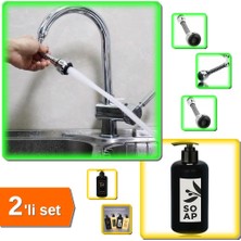 Hereveoyuncak 2 Fonksiyonlu Esnek Musluk Başlığı Tasarruflu + 500 ml Yuvarlak Sıvı Sabunluk Siyah - 2li Set L8U9A1