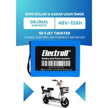 Electroll Skyjet Twıster Uyumlu Batarya (Standart Kapasite) Lifepo4 48V 12AH Elektrikli Motorsiklet Bataryası