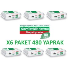 Sleepy Easy Clean Beyaz Sabun Katkılı Mopa Uyumlu Yüzey Temizlik Havlusu 80 Yaprak x 6 Paket (480 Yaprak)