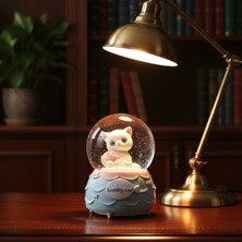 WİderMarkt Lucky Cat Işıklı Müzikli Kar Küresi - Pilli LED Aydınlatmalı, Dekoratif Kedi Figürlü Masaüstü Süs