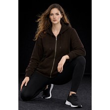 Studio Fashion 1988 Kadın Kahve Oversize Salaş Şardonlu Pamuk 3 Iplik Penye Kapüşonlu Kanguru Cepli Sweatshirt