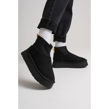 Roof Atelier Nadia Siyah Süet İçi Kürklü Streç Bilek Kadın Bot