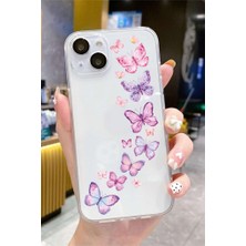 3gen Case iPhone 15 Uyumlu Pastel Kelebekler Desenli Şeffaf Silikon Kılıf