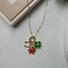 Lente Aksesuar Yonca, Uğurböceği, Nal Figürlü Çelik 14K Altın Rengi Charm Şans Kadın Kolye