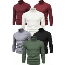 6'lı Siyah, Beyaz, Bordo, Gri, Haki Unisex Kaşkorse Boğazlı Full Likralı Fitilli Body Kazak