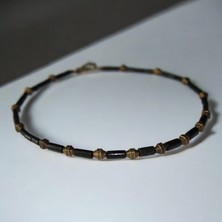 DEHNA Bohem Tarz Ahşap Bambu Boncuklu Siyah Erkek Kolye Antik Sarı Bijuteri Boncuklu