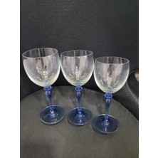Es Dekor Mavi Ayaklı Kristal Şarap Kadehi 3’lü Set – 18 cm El Üfleme Cam, Sofistike Masa Şıklığı