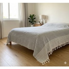 İlmeki Ilmeki Gri Renk Koltuk ve Yatak Örtüsü – Özel Düğüm Saçaklı (170X210 Cm)