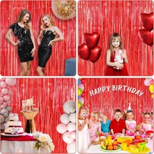 Epilons Kırmızı Renk Ekstra Metalize Parlak Saçaklı Arka Fon Perde İthal 1x2 Metre