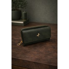 Lorevie Kadın Siyah Fermuarlı Uzun Cüzdan Gold Aksesuarlı Şık Günlük Cüzdan