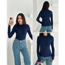 Elaxi Kadın Yarım Balıkçı Yaka Parmak Geçmeli Full Likralı Buzz Body